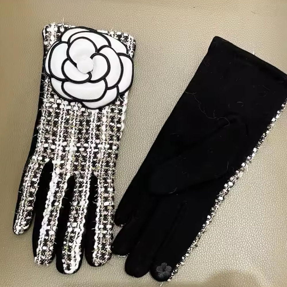 Women's Winter Wool Gloves Warm Plus Velvet Thickened Touch Screen Flower - Picture 5 of 7
